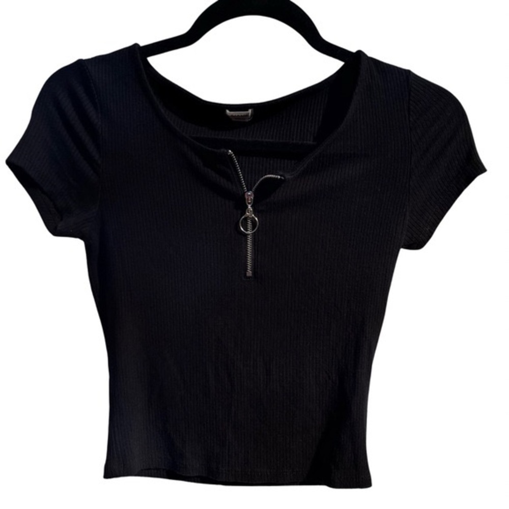 GARAGE Dark Green Quarter Zip Crop Top
